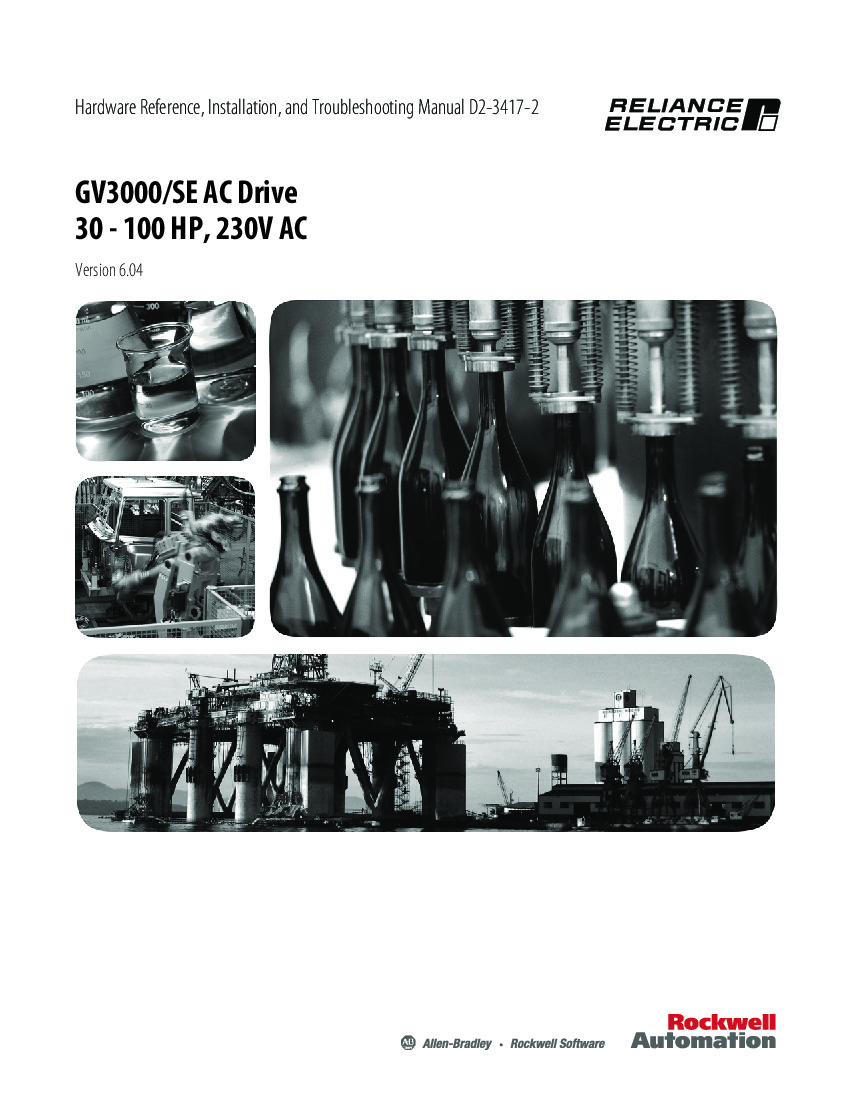 First Page Image of 100V2060 GV3000SE AC Drive 30-100 HP, 230 V AC Hardware Reference, Installation, and Troubleshooting Manual D2-3417.pdf